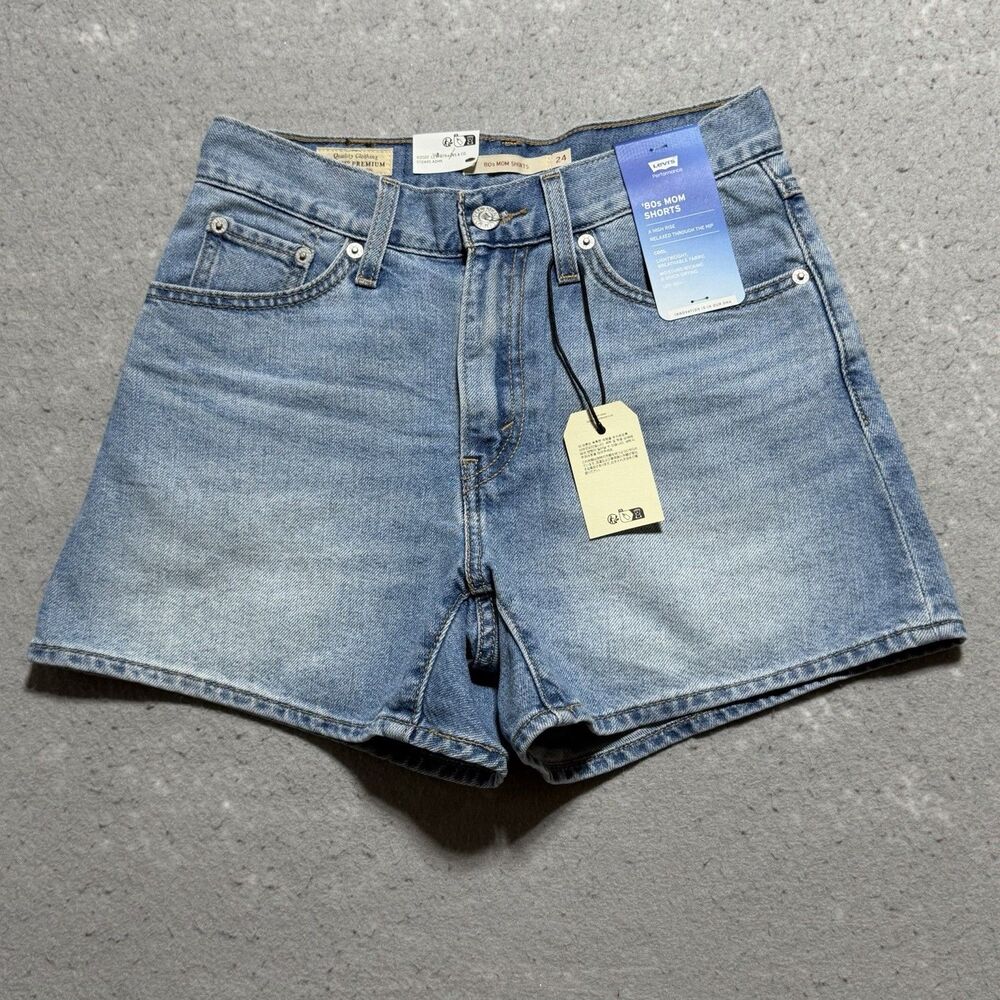 Levis Premium Denim Shorts Women’s Sz 24 80”s Mom Shorts Dark Wash High Rise NWT